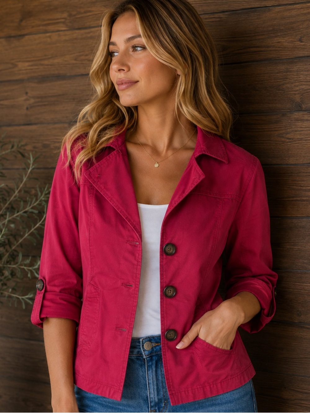 Merona Women’s Red Cotton Button-Down Blazer Jacket Size Small